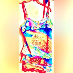 Floral Top w/ Ruffles, Vibrant Colors, Adjustable Straps, 8